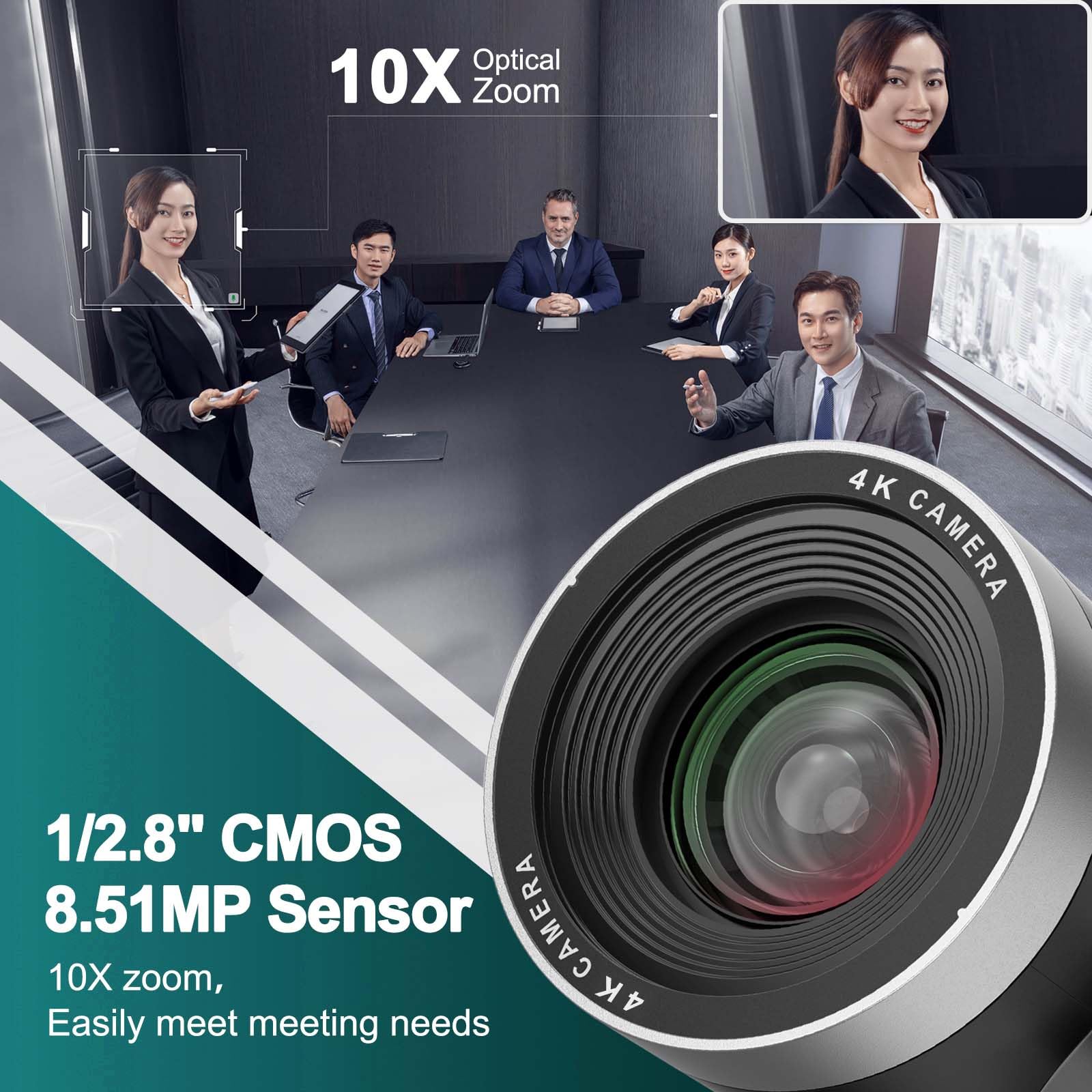 ADKIDO Câmera PTZ 4K, câmera PTZ 10X, saída de streaming IP 4KP30